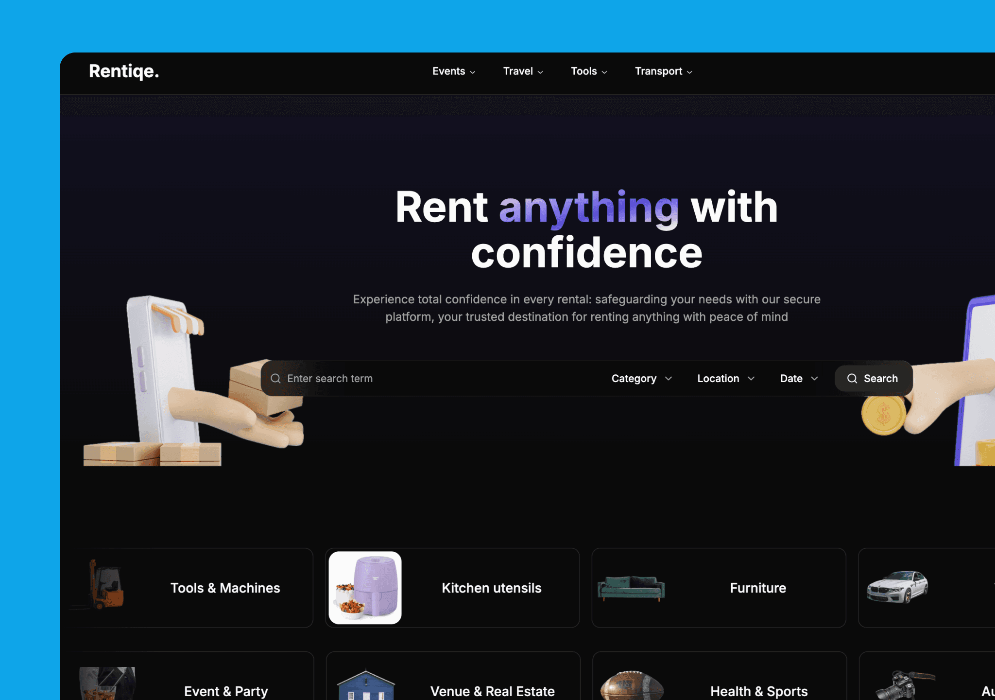 Rentiqe homepage