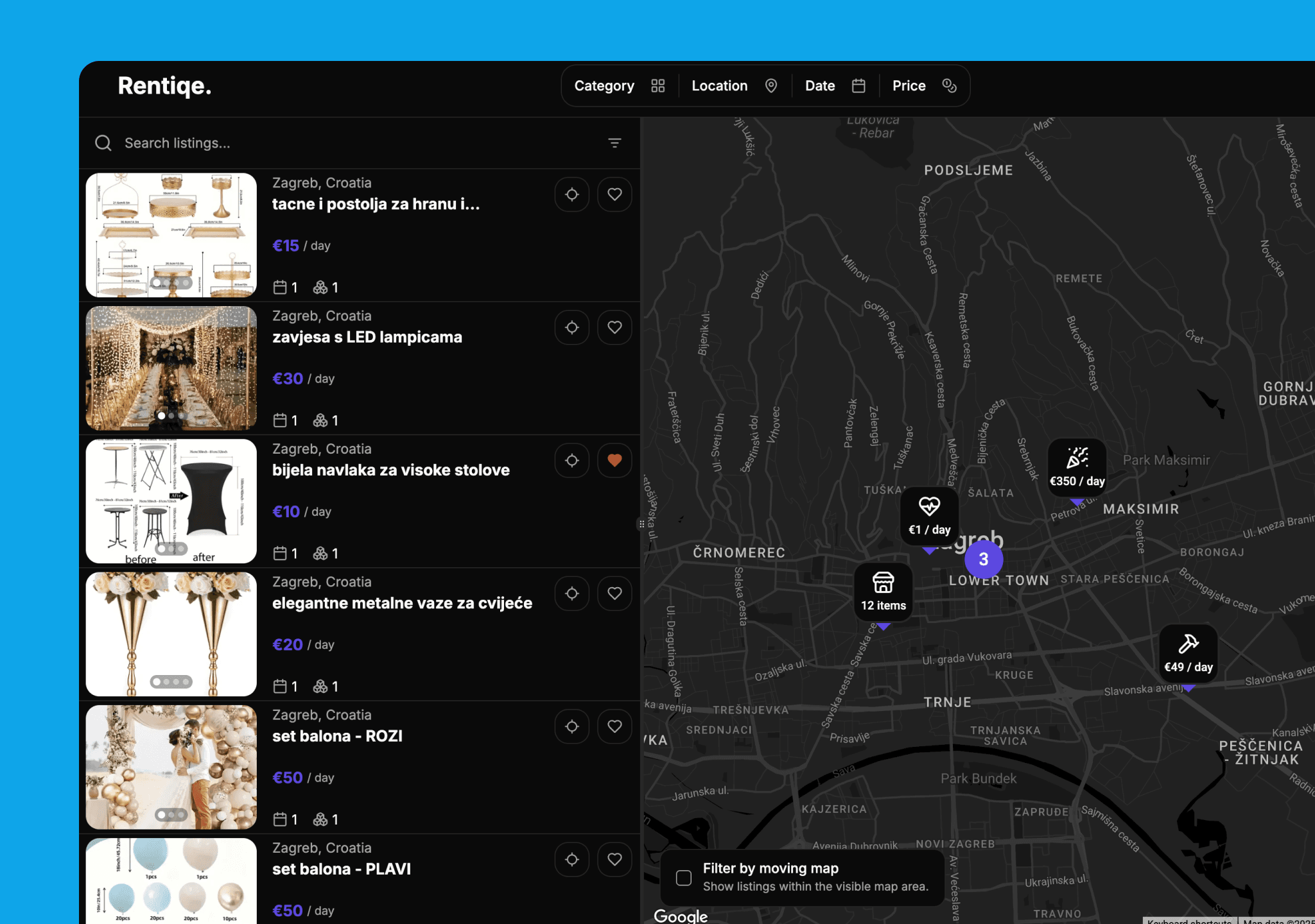Rentiqe search listings